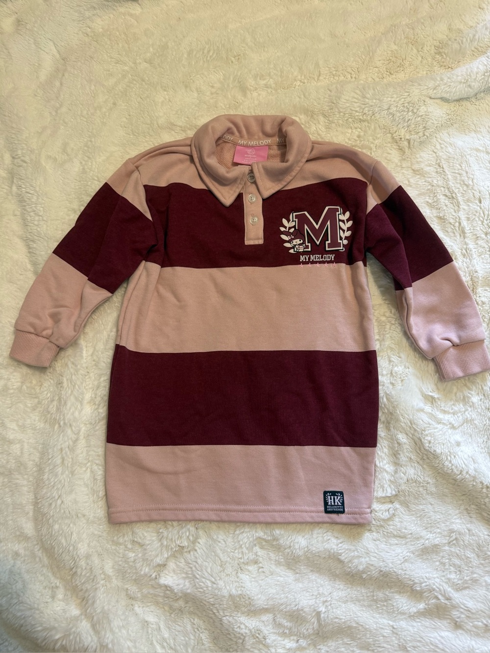 Primark Hello Kitty Girls Pink & Burgundy Striped Polo Sweatshirt Dress